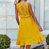 Women Fashion Sleeveless Lace Stitching Dress