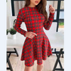 Long Sleeve Plaid Print Dress