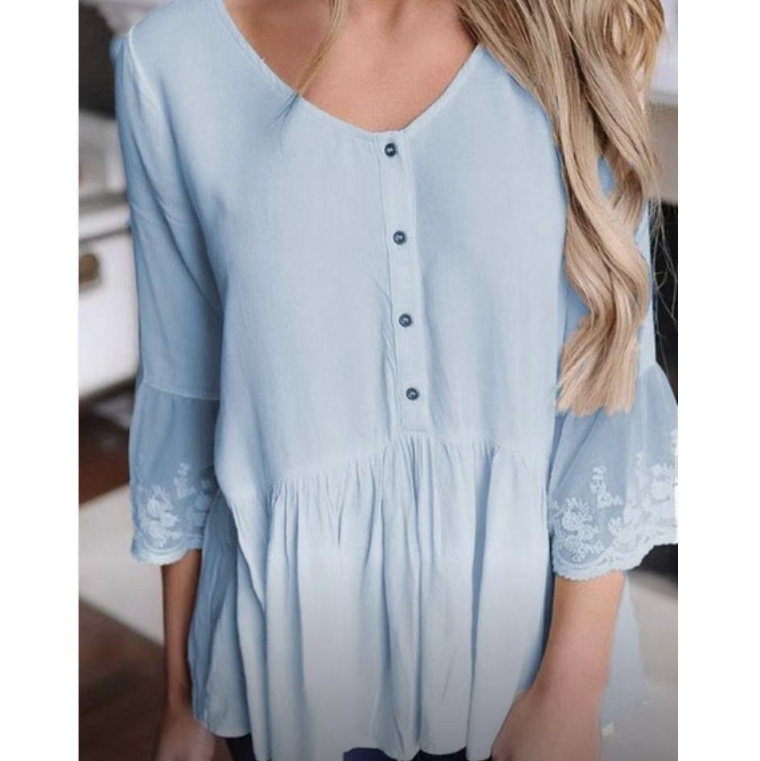 Casual Solid Color Button Top