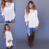 Fashion Lace Round Neck Long Sleeve Top
