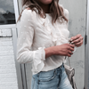 Fashion White Long-Sleeved Round Neck Button Top