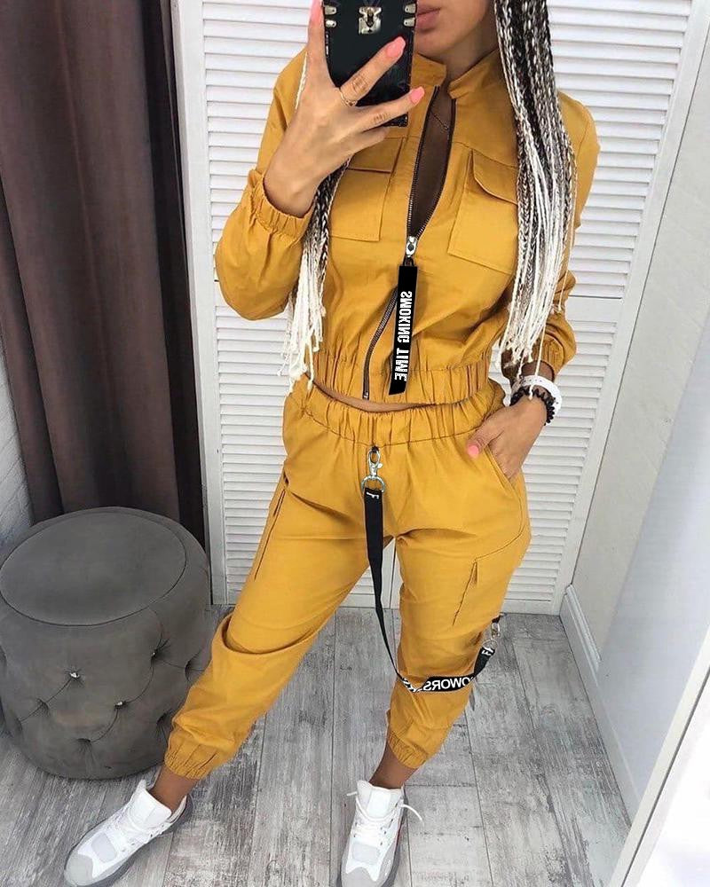 Solid Color Casual Trousers Two-Piece Set