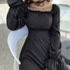 Vintage Long-Sleeved Halter Ruffled Dress