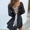 Vintage Long-Sleeved Halter Ruffled Dress