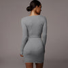 Long Sleeves Deep V Sexy Slim Bag Hip Dress