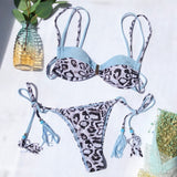 Women Splicing Leopard Print Bikini Swimsuit