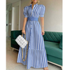 Solid Color High Waist Temperament Puff Sleeve Dress