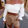 Fashion Single Shoulder Puff Sleeve Solid Color Long Sleeve T-Shirt