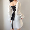 Women'S Retro High Waist Long Sleeve Ruffled Dress