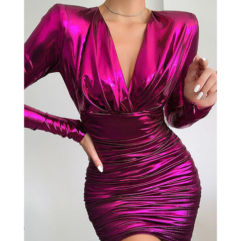 Solid Color Sequined V-Neck Sling Sexy Backless Dress