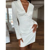 Solid Color V-Neck Sexy Slim Bag Hip Long-Sleeved Dress