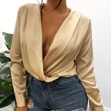 Sexy Long-Sleeved Solid Color V-Neck Shirt