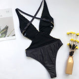 Women Sexy V-Neck Printed One-Piece Bikini Swimsuit