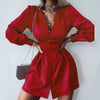 V-Neck Sexy Women'S Solid Color Long-Sleeved Dress