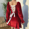 Women'S Retro High Waist Long Sleeve Ruffled Dress