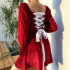 Women'S Retro High Waist Long Sleeve Ruffled Dress