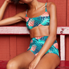 Sexy High-Waisted Bikini Pineapple Leaves Printed Swimsuit