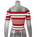 Backless Short Sleeve Stripes T-Shirts Top