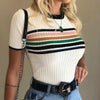 Round Neck Short Sleeve Striped Blouse