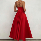 Women'S Solid Color Sling Temperament High Waist Slim Dress