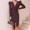 V-Neck Solid Color Long Sleeve Dress