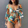 Fashion Printed Cardigan Three-Piece Bikini Swimsuit