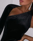 Pure Color Sexy Black One-Shoulder Dress