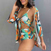 Fashion Printed Cardigan Three-Piece Bikini Swimsuit