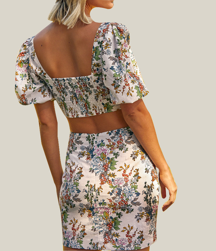Sexy Slim Printing Short Sleeve Two-Piece Dress