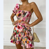 Women Floral One Shoulder Shirring Top & Wrap Skorts