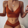 Solid Color Bikini V-Neck High Waist Swimsuit