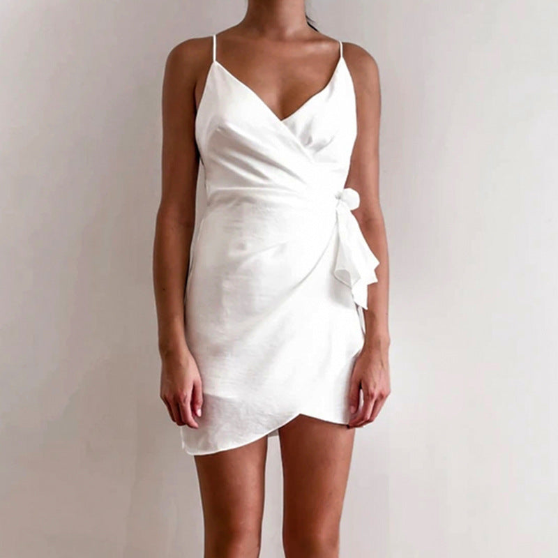 Irregular Backless Sexy Sling White Dress