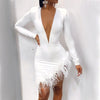 Solid Color White Splicing Deep V-Neck Dress