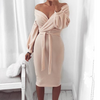 Solid Color Women'S Off-Shoulder Long Sleeve Dress