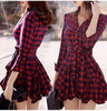 SLIM PLAID LONG-SLEEVED DRESS