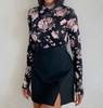 Floral Long-Sleeve High-Neck Skinny Two-piece Set