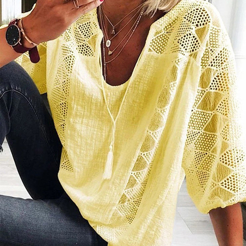 Loose Solid Color Lace Splicing T-Shirt