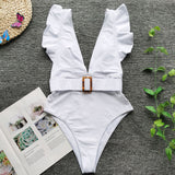 One-Piece Flounced White Swimsuit Bikini