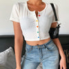 Fashion Temperament Solid Color Breasted Pit Striped T-Shirt T-Shirt