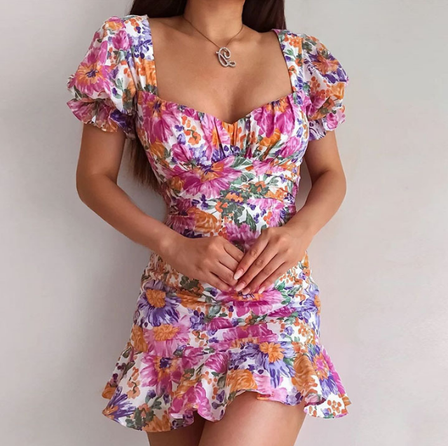 Women's Printed Short Sleeve Mini Dress
