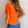 Women'S V-Neck Lace Short Sleeve Splicing T-Shirt