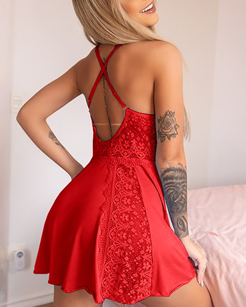 Women's Sexy Lace Deep V-Neck Sling Dress