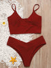 Solid Color Bikini V-Neck High Waist Swimsuit