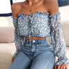 Long-Sleeved Women'S Floral Print Chiffon Shirt Top