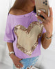 Casual Round Neck Sequined Short Sleeve T-Shirt