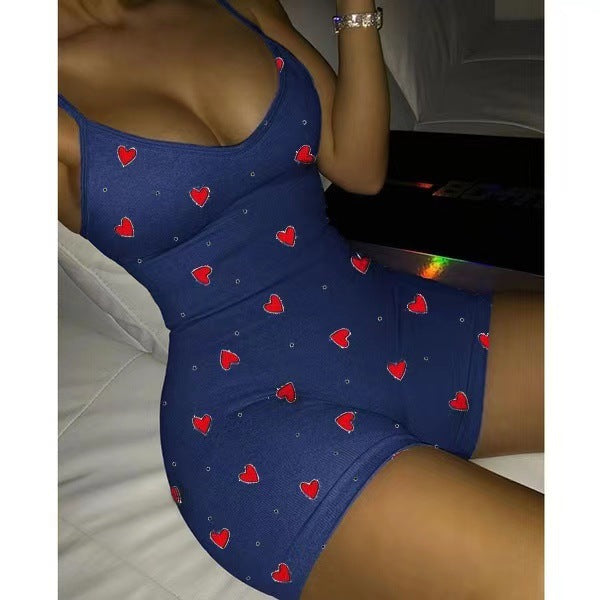 Sexy V-Neck Print Sling Casual Jumpsuit