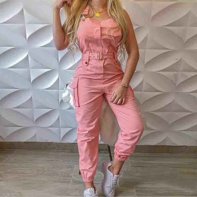 Solid Color Sleeveless Casual Jumpsuit
