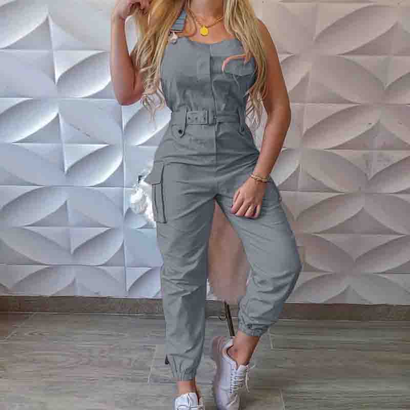 Solid Color Sleeveless Casual Jumpsuit