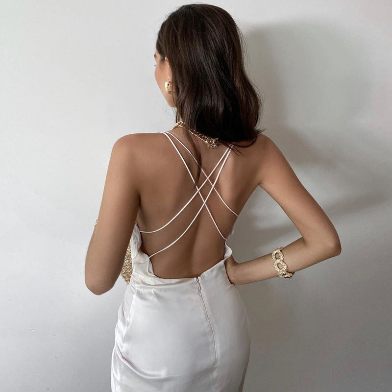 Sexy Backless Sling Solid Color Sleeveless Dress