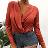 Sexy Long-Sleeved Solid Color V-Neck Shirt